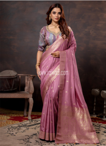 Onion Pink Silk Saree With Readymade Blouse