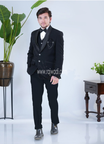 Opulent Black Imported Fabric Tuxedo Suit