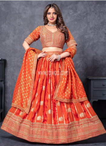 Orange Shimmer Silk Lehenga Choli For Wedding