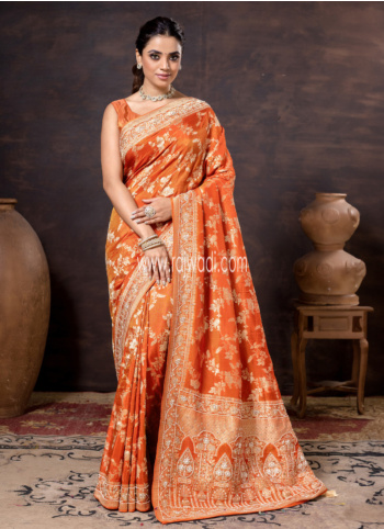 Orange Woven Banarasi Silk Saree
