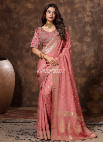 Peach Woven Banarasi Silk Saree