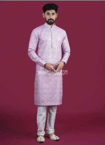 Pink And White Georgette Kurta Pajama For Festive