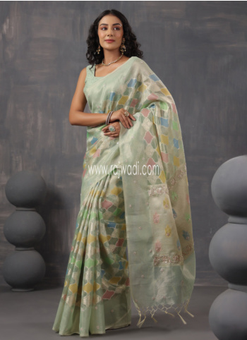 Pista Green Embroidered Wedding Wear Saree