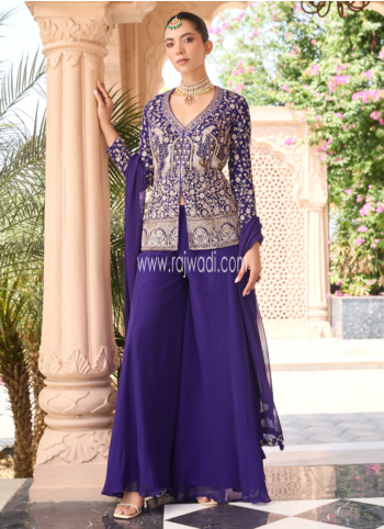 Purple Embroidered Palazzo Set With Dupatta