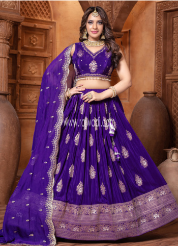 Purple Shimmer Silk Woven Lehenga Choli For Wedding
