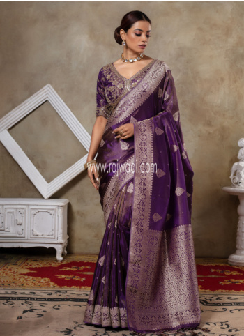 Purple Silk Embroidered Saree