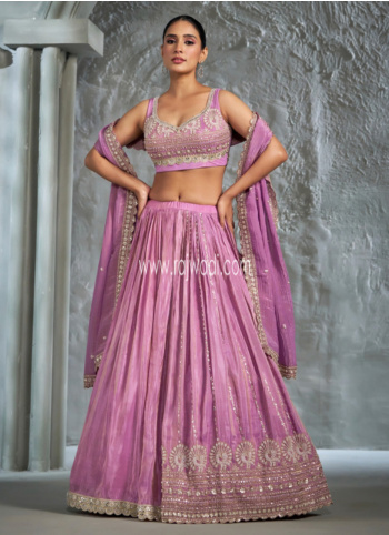Wedding Wear Purple Embroidered Silk Lehenga Choli