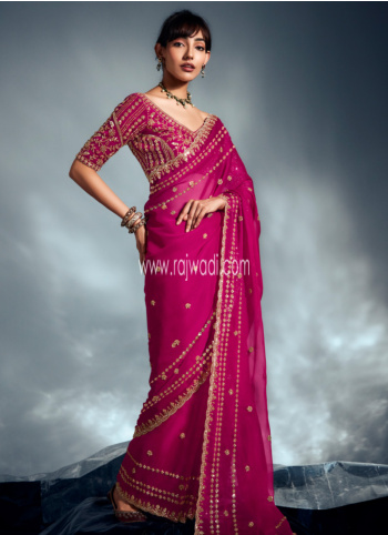 Rani Embroidered Organza Saree