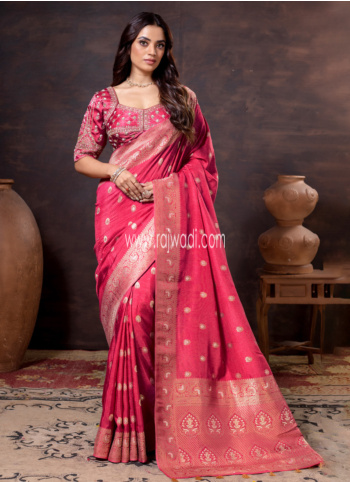 Rani Woven Banarasi Silk Sree With Readymade Choli