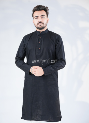 Readymade Black Cotton Kurta For Men