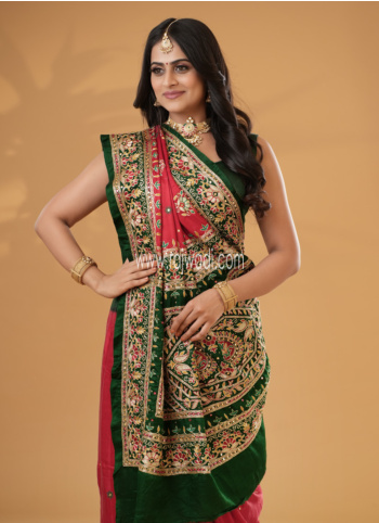 Red And Green Gharchola Saree For Bride Wear