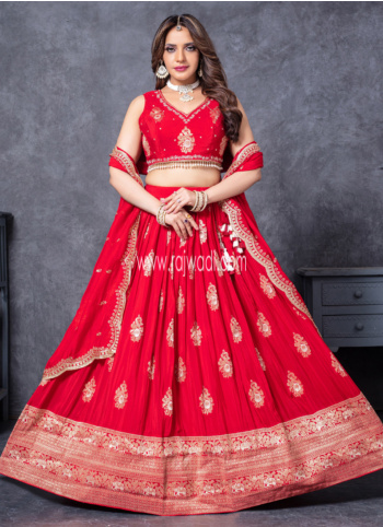 Red Shimmer Silk Fabric Woven Lehenga Choli With Dupatta
