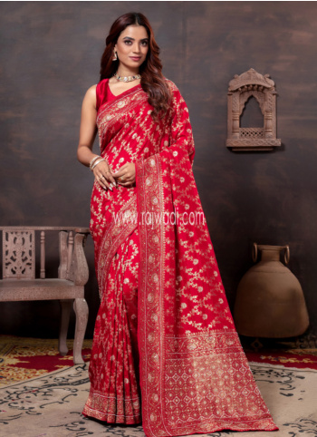Red Embroidered Silk Saree
