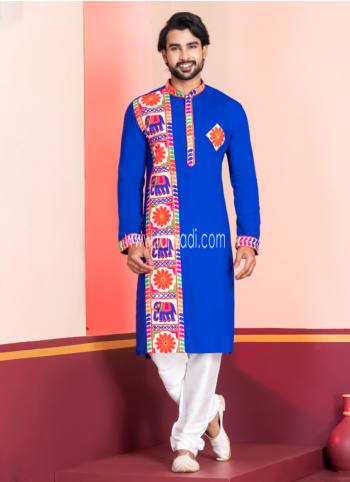 Royal Blue Rayon Embroidered Kurta Pajama