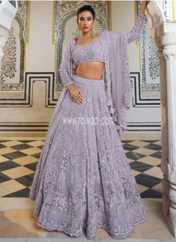 Shimmering Lavender Heavy Embroidered Soft Net Lehenga Choli