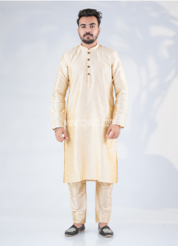 Silk Golden Kurta Pajama For Men