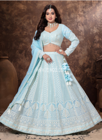 Sky Blue Embroidered Georgette Lehenga Choli