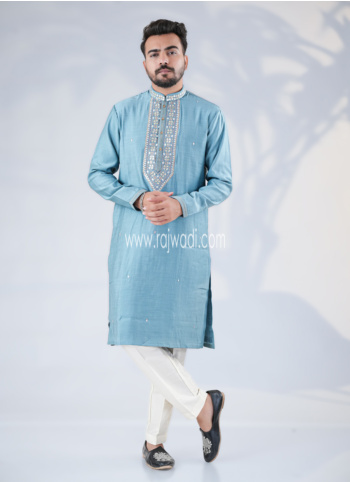 Sky Blue Silk Kurta Pajama Set