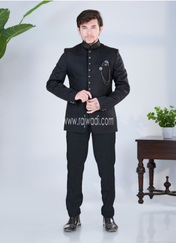 Stunning Black Imported Fabric Jodhpuri Suit