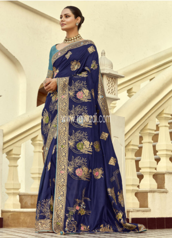 Dark Blue Woven Banarasi Silk Saree
