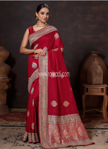Dark Red Woven Banarasi Silk Saree