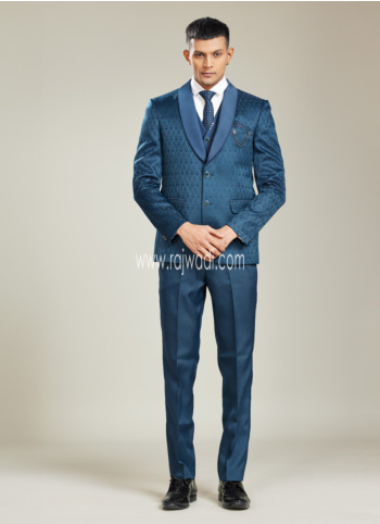 Teal Blue Tuxedo Suit In Imported Fabric