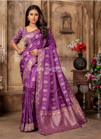 Traditional Purple Silk Weaving Saree For Women
