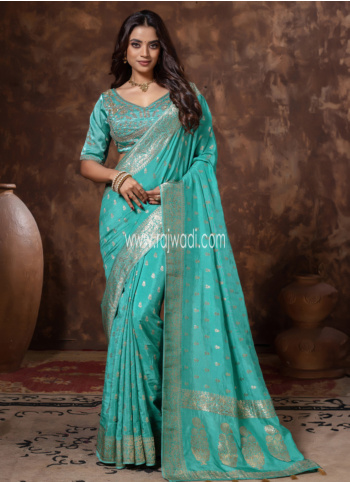 Turquoise Woven Banarasi Silk Saree