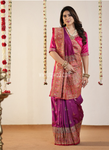 Wedding Purple Banarasi Silk Embridered Saree