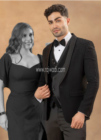 Wedding Wear Imported Fabric Black Tuxedo Suit For Men