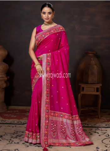 Rani Embroidered Banarasi Silk Saree