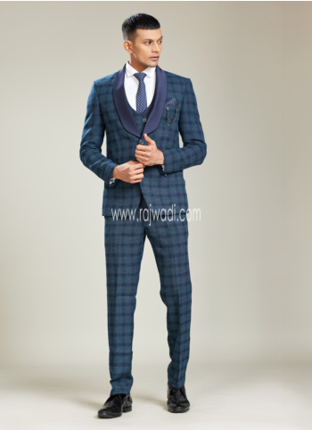 Wedding Wear Teal Imported Tuxedo Set With Shawl Collar