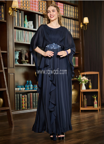 Designer Blue Satin Silk Gown