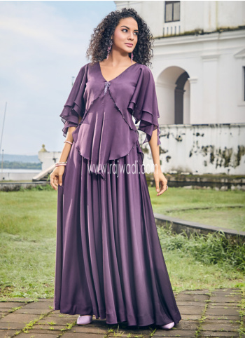 Stylish Wine Satin Silk Gown