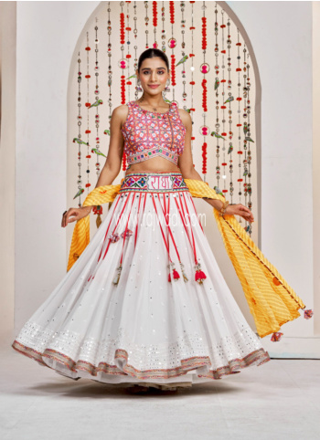 White Embroidered Georgette Chaniya Choli