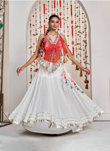 White Georgette Embroidered Chaniya Choli