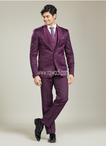 Wine Tuxedo Suit In Imported Fabric