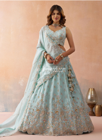 Glamorous Light Sky Blue Embroidered Lehenga Choli For Wedding