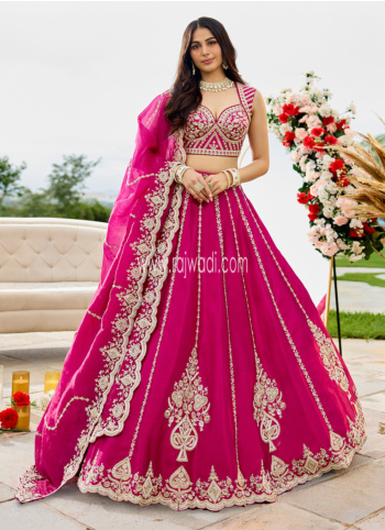 Deep Pink Embroidered Silk Lehenga Choli With Dupatta