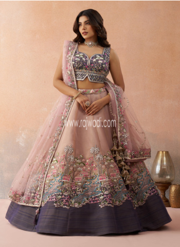 Designer Tissue Light Pink And Purple Lehenga Choli With Dupatta