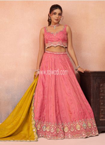 Gajari Pink Embroidered Silk Lehenga Choli With Contrast Dupatta