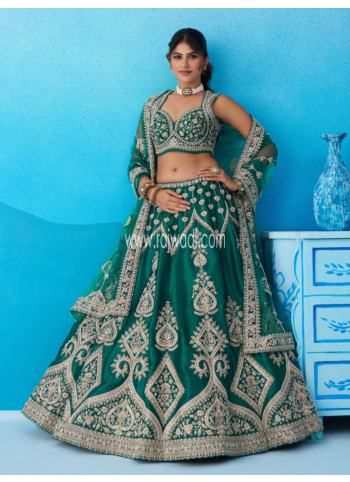 Enchanting Sea Green Embroidered Silk Lehenga Choli