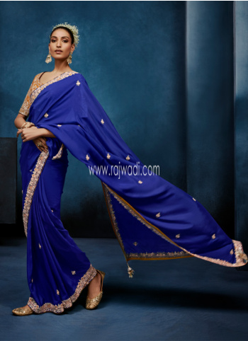Royal Blue Embroidered Border Organza Saree 