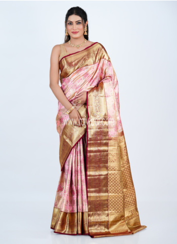 Light Pink Kanjivaram Silk Saree with Maroon Border