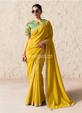 Yellow Embroidered Border Organza Saree
