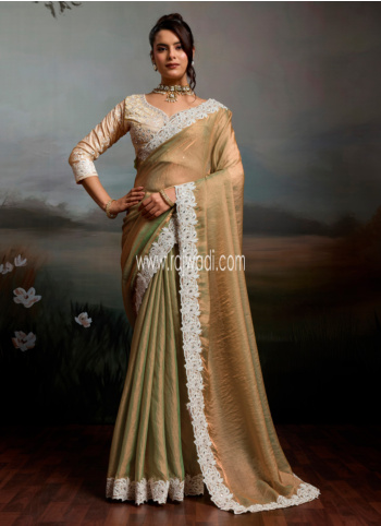 Pista Green Organza Traditional Saree With Patch Border