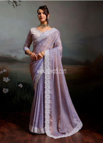 Organza Trendy Saree In Lilac Color With Patch Border