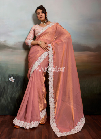 Peach Organza Classy Saree with Patch Border