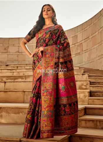 Black Jamavaram Silk Kashmiri Saree With Traditional Weaving Work