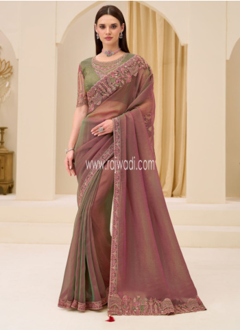 Rose Pink And Pista Green Shaded Festive Wear Chiffon Silk Saree
